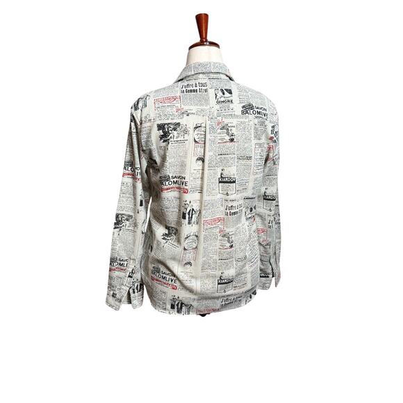Temptation shirt French newsprint linen blend long sleeve button up blouse Sz M - Picture 4 of 9